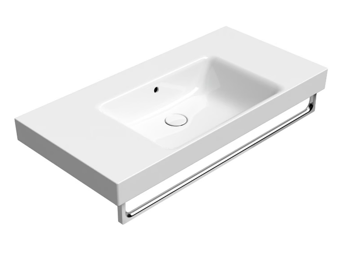 NUBES 100X50 - Rectangular ceramic washbasin with towel rail _ GSI ceramica